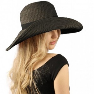 Sun Hats Dressy Flip Up Sequins Removable Flower Brooch Floppy Summer Derby Sun Hat - Black - CN12DZX15CR $21.93