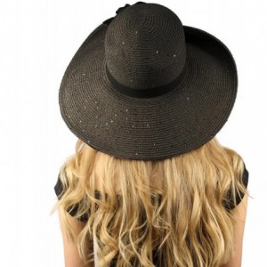 Sun Hats Dressy Flip Up Sequins Removable Flower Brooch Floppy Summer Derby Sun Hat - Black - CN12DZX15CR $21.93