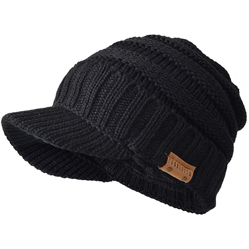 Skullies & Beanies Knit Visor Beanie Hat for Men Women Winter B320 - Black - C5186MUWDCL $12.90