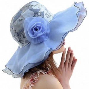 Sun Hats Women Floral Pattern Chiffon Layer Kentucky Derby Wide Brim Hat FFH148BLU - Blue - C911L0RB3HD $20.21