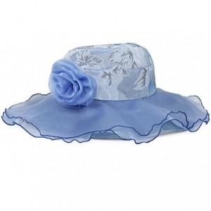 Sun Hats Women Floral Pattern Chiffon Layer Kentucky Derby Wide Brim Hat FFH148BLU - Blue - C911L0RB3HD $20.21