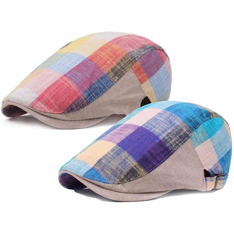 Newsboy Caps Unisex Flat Checker Plaid Ivy Newsboy Cap Hat - 2 Pack-e - C718L5ASN3N $17.06