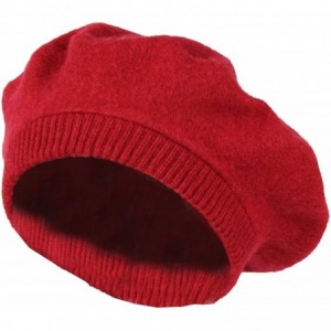 Berets Classic 100% Wool French Beret Hat w/Knit Cuff - Slouchy Winter Beanie Cap - Red - CE186GR5K8G $12.34