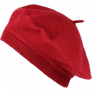 Berets Classic 100% Wool French Beret Hat w/Knit Cuff - Slouchy Winter Beanie Cap - Red - CE186GR5K8G $12.34