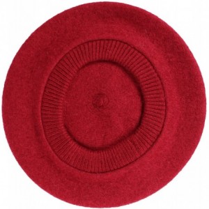 Berets Classic 100% Wool French Beret Hat w/Knit Cuff - Slouchy Winter Beanie Cap - Red - CE186GR5K8G $12.34