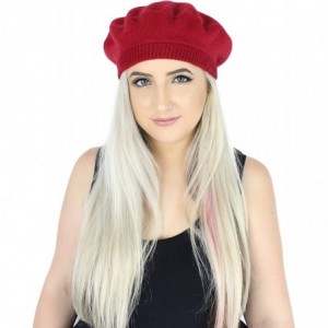 Berets Classic 100% Wool French Beret Hat w/Knit Cuff - Slouchy Winter Beanie Cap - Red - CE186GR5K8G $12.34