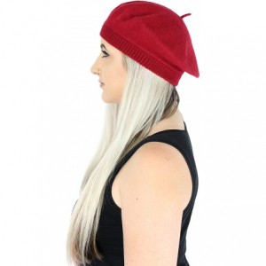 Berets Classic 100% Wool French Beret Hat w/Knit Cuff - Slouchy Winter Beanie Cap - Red - CE186GR5K8G $12.34