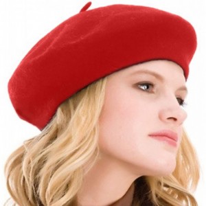 Berets Womens Beret 100% Wool French Beret Solid Color Beanie Cap Hat - Solid Red - CG18I7XL53U $21.28