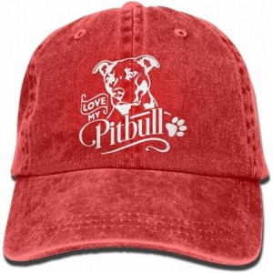 Baseball Caps Men Women Adjustable Denim Fabric Baseball Caps Love My Pitbull Snapback Cap - Red - CU18INZKHIK $24.66