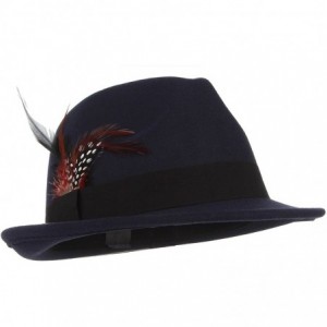 Fedoras Men Wool Felt Trilby Fedora Hat Jazz Cap with Feather - Navy - CE187CQ5W54 $23.06