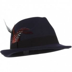 Fedoras Men Wool Felt Trilby Fedora Hat Jazz Cap with Feather - Navy - CE187CQ5W54 $12.04