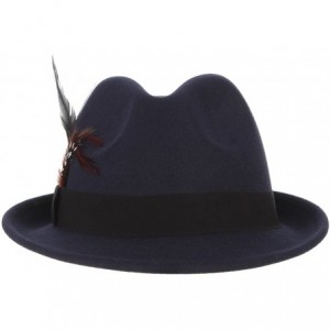 Fedoras Men Wool Felt Trilby Fedora Hat Jazz Cap with Feather - Navy - CE187CQ5W54 $12.04