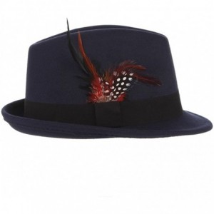 Fedoras Men Wool Felt Trilby Fedora Hat Jazz Cap with Feather - Navy - CE187CQ5W54 $12.04