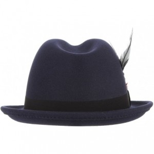 Fedoras Men Wool Felt Trilby Fedora Hat Jazz Cap with Feather - Navy - CE187CQ5W54 $12.04