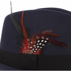 Fedoras Men Wool Felt Trilby Fedora Hat Jazz Cap with Feather - Navy - CE187CQ5W54 $12.04