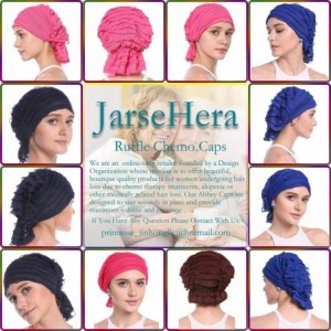 Skullies & Beanies Women Ruffle Chemo Headwear Slip-on Cancer Scarf Stretch Cap Turban for Hair Loss - Basic-black 1 Pair - C...