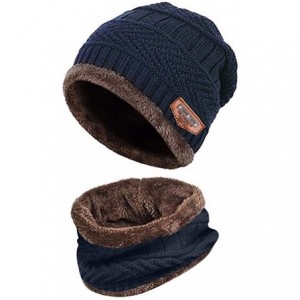 Skullies & Beanies Men's Warm Beanie Winter Thicken Hat and Scarf Two-Piece Knitted Windproof Cap Set - A-navy - CL193CCHZT8 ...