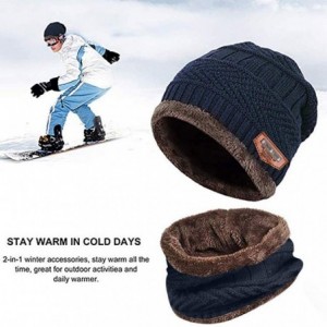Skullies & Beanies Men's Warm Beanie Winter Thicken Hat and Scarf Two-Piece Knitted Windproof Cap Set - A-navy - CL193CCHZT8 ...