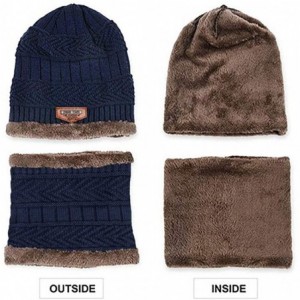 Skullies & Beanies Men's Warm Beanie Winter Thicken Hat and Scarf Two-Piece Knitted Windproof Cap Set - A-navy - CL193CCHZT8 ...