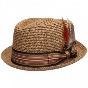 Fedoras Men's Premium Straw Porkpie Fedora Hat - Lt Brown - CA12GXS53H9 $19.61