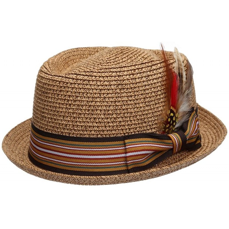 Fedoras Men's Premium Straw Porkpie Fedora Hat - Lt Brown - CA12GXS53H9 $19.61