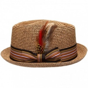 Fedoras Men's Premium Straw Porkpie Fedora Hat - Lt Brown - CA12GXS53H9 $19.61