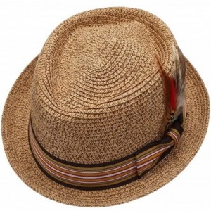 Fedoras Men's Premium Straw Porkpie Fedora Hat - Lt Brown - CA12GXS53H9 $19.61