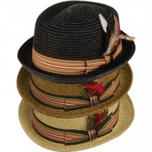 Fedoras Men's Premium Straw Porkpie Fedora Hat - Lt Brown - CA12GXS53H9 $19.61