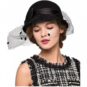 Fedoras Women's Bow Wool Felt Bowler Veil Hat - Black - CX128NIYT81 $38.14