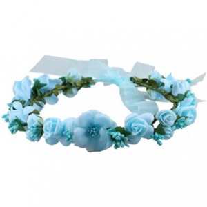 Headbands Rose Flower Crown Wreath Wedding Headband Wrist Band Set - Blue - CX18DOHKYLC $23.05