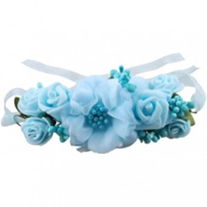 Headbands Rose Flower Crown Wreath Wedding Headband Wrist Band Set - Blue - CX18DOHKYLC $14.67