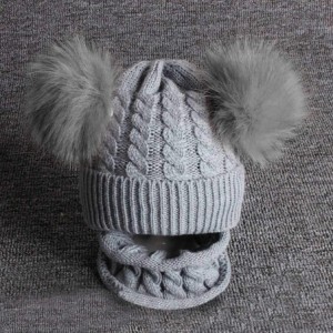 Skullies & Beanies Infant Toddler Baby Knitting Woolen Hat-2PCS Kid Hemming Keep Warm Winter Hiarball Cap Hat +Scarf Set - C-...