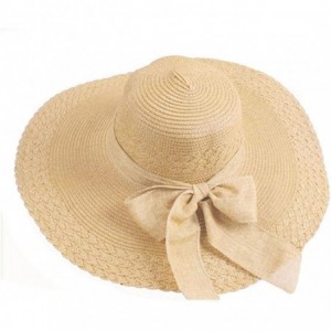 Sun Hats Womens Bowknot Straw Hat Floppy Wide Brim Roll up Sun Hat Beach Cap UPF 50+ - Beige - C1180O4REI8 $16.46