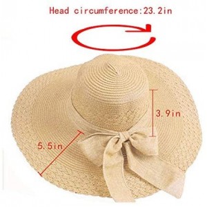 Sun Hats Womens Bowknot Straw Hat Floppy Wide Brim Roll up Sun Hat Beach Cap UPF 50+ - Beige - C1180O4REI8 $16.46