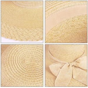 Sun Hats Womens Bowknot Straw Hat Floppy Wide Brim Roll up Sun Hat Beach Cap UPF 50+ - Beige - C1180O4REI8 $16.46