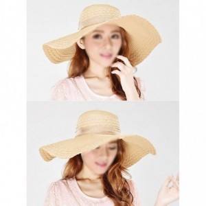 Sun Hats Womens Bowknot Straw Hat Floppy Wide Brim Roll up Sun Hat Beach Cap UPF 50+ - Beige - C1180O4REI8 $16.46