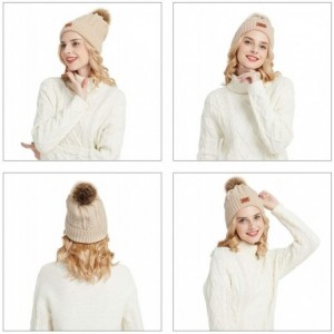 Skullies & Beanies Women's Ponytail Messy Bun Cotton Beanie Winter Warm Stretch Cable Hat Thick Knit Cuff Skull Cap - B3-beig...