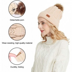 Skullies & Beanies Women's Ponytail Messy Bun Cotton Beanie Winter Warm Stretch Cable Hat Thick Knit Cuff Skull Cap - B3-beig...