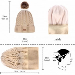 Skullies & Beanies Women's Ponytail Messy Bun Cotton Beanie Winter Warm Stretch Cable Hat Thick Knit Cuff Skull Cap - B3-beig...