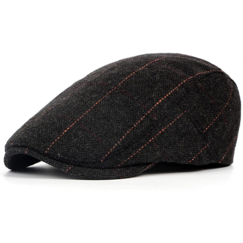 Newsboy Caps Wool Blend Classic Beret Hat - Men Fall Winter Flat Cap Ivy Cabbie Driving Hat - Balck - CW18G236DDZ $8.95