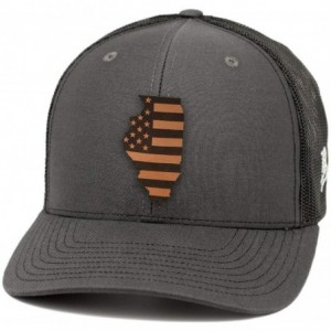 Baseball Caps 'Illinois Patriot' Leather Patch Hat Curved Trucker - Camo - CG18IGODCWU $26.58