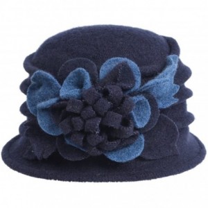 Bucket Hats Women's Wool Dress Church Cloche Hat Bucket Winter Floral Hat - Navy - CJ12O16HL74 $11.05