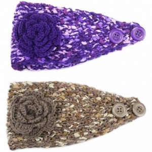Cold Weather Headbands Elegant Camellia Flower Cable Knit Winter Turban Ear Warmer Headband - Purple Blue - CH189R8K727 $10.59