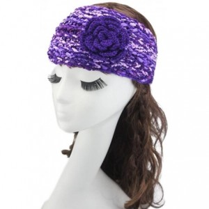 Cold Weather Headbands Elegant Camellia Flower Cable Knit Winter Turban Ear Warmer Headband - Purple Blue - CH189R8K727 $10.59