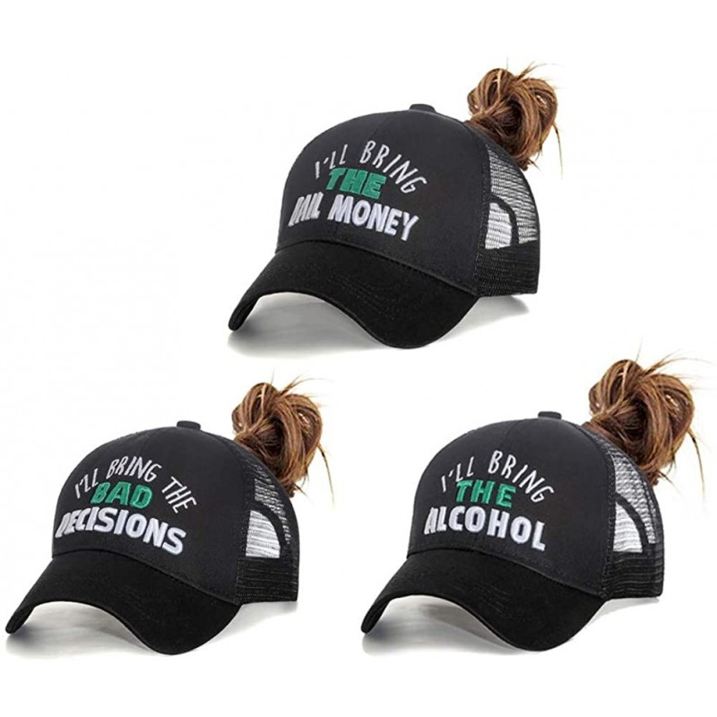 Baseball Caps Womens High Ponytail Hats-Cotton Baseball Caps with Embroidered Funny Sayings - Black-3pack - C618T0W2S9N $26.69