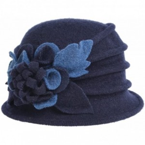 Bucket Hats Women's Wool Dress Church Cloche Hat Bucket Winter Floral Hat - Navy - CJ12O16HL74 $11.05