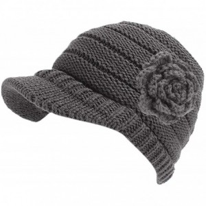 Berets Winter Flower Knitted Hats Slouchy Beret Snow Ski Skull Caps with Visor for Women Girls - Gray - CS18K5AYSDS $18.09