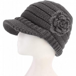 Berets Winter Flower Knitted Hats Slouchy Beret Snow Ski Skull Caps with Visor for Women Girls - Gray - CS18K5AYSDS $8.55