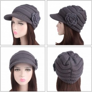 Berets Winter Flower Knitted Hats Slouchy Beret Snow Ski Skull Caps with Visor for Women Girls - Gray - CS18K5AYSDS $8.55