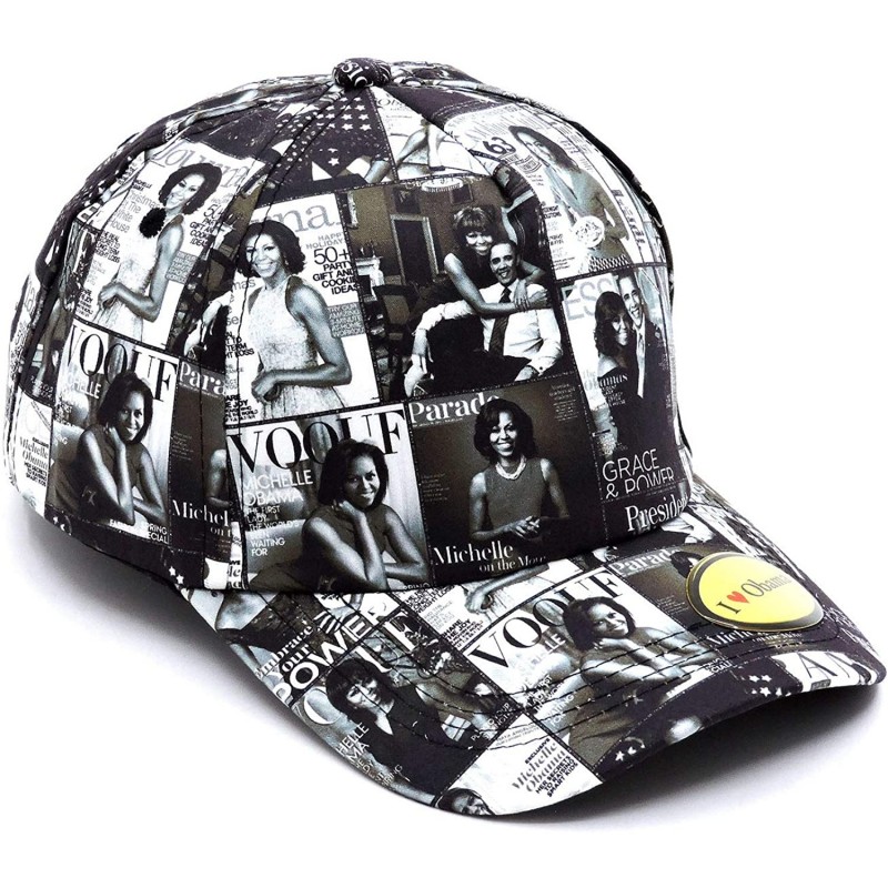 Baseball Caps Glossy Magazine Cover Collage Michelle Obama Printed Snapback Baseball Cap - Cotton-bk-1 - CR18WM75Y8N $15.29